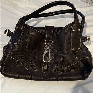 Dooney & Bourke Dark Brown Pebbled Leather Shoulder Bag with Silver Hardware
